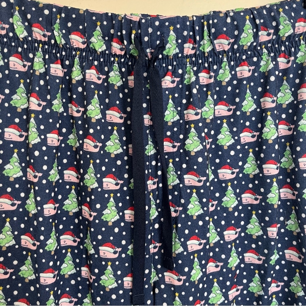 Vineyard Vines Santa Whale Christmas Sleep Bottoms pajama pants Blue Sz L Kid PJ - Picture 2 of 9